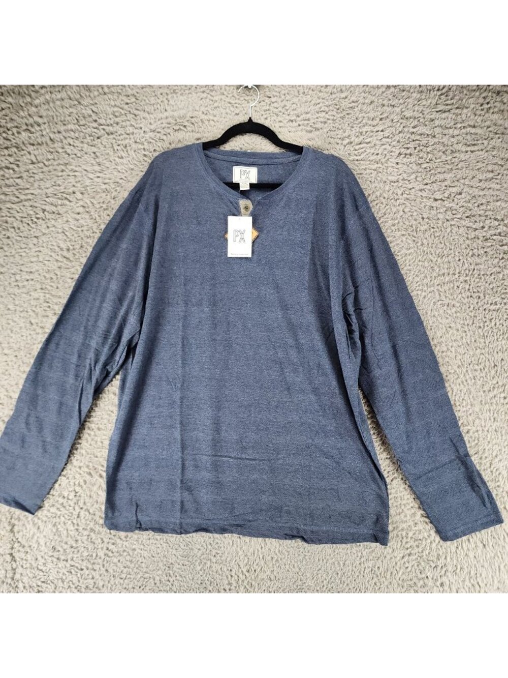 PX Shirt Mens XXL Blue Long Sleeve Pullover Button Henley *NWT*